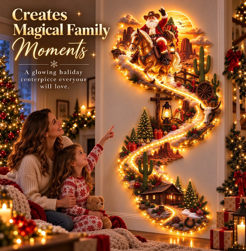 🔥 Last Day – 50% Off!🎅Cowboy Santa on Horse Lighted Wall Décor