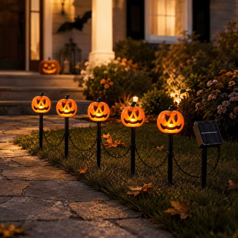 5-Pack Solar Pumpkin Pathway Lights – Halloween Outdoor Yard Decor 🎃