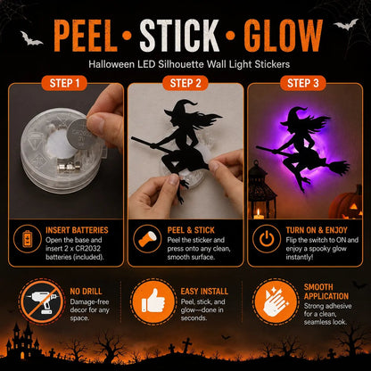 🎃 Light Up Your Halloween with Spooky LED Silhouette Wall Stickers! 👻
