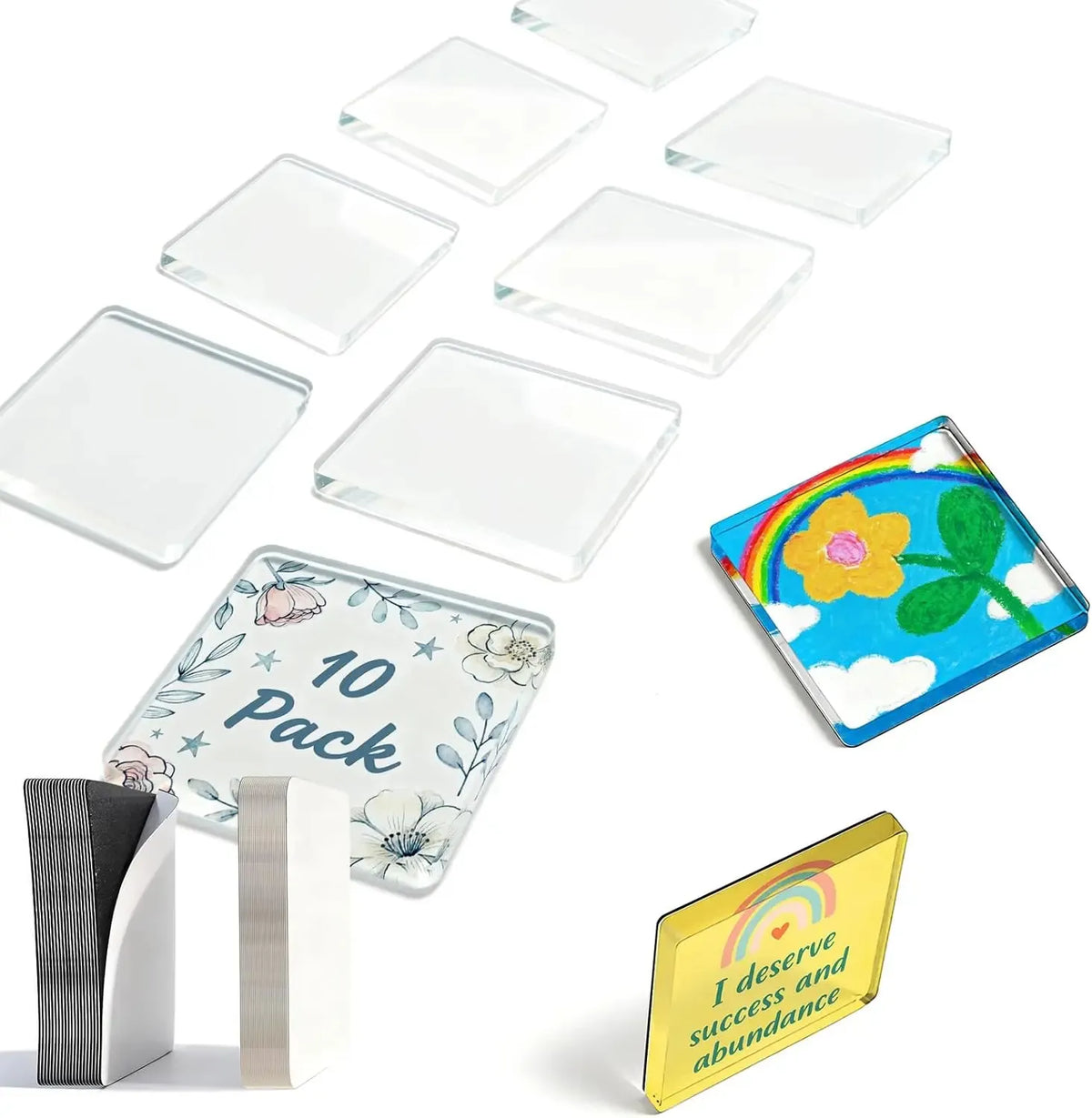 🎞✂10 Pack  2' x 2' Clear Acrylic DIY Fridge Magnet Set with Adhesive Backing – Square Magnetic Photo Frames with Stunning 3D Effect 💕