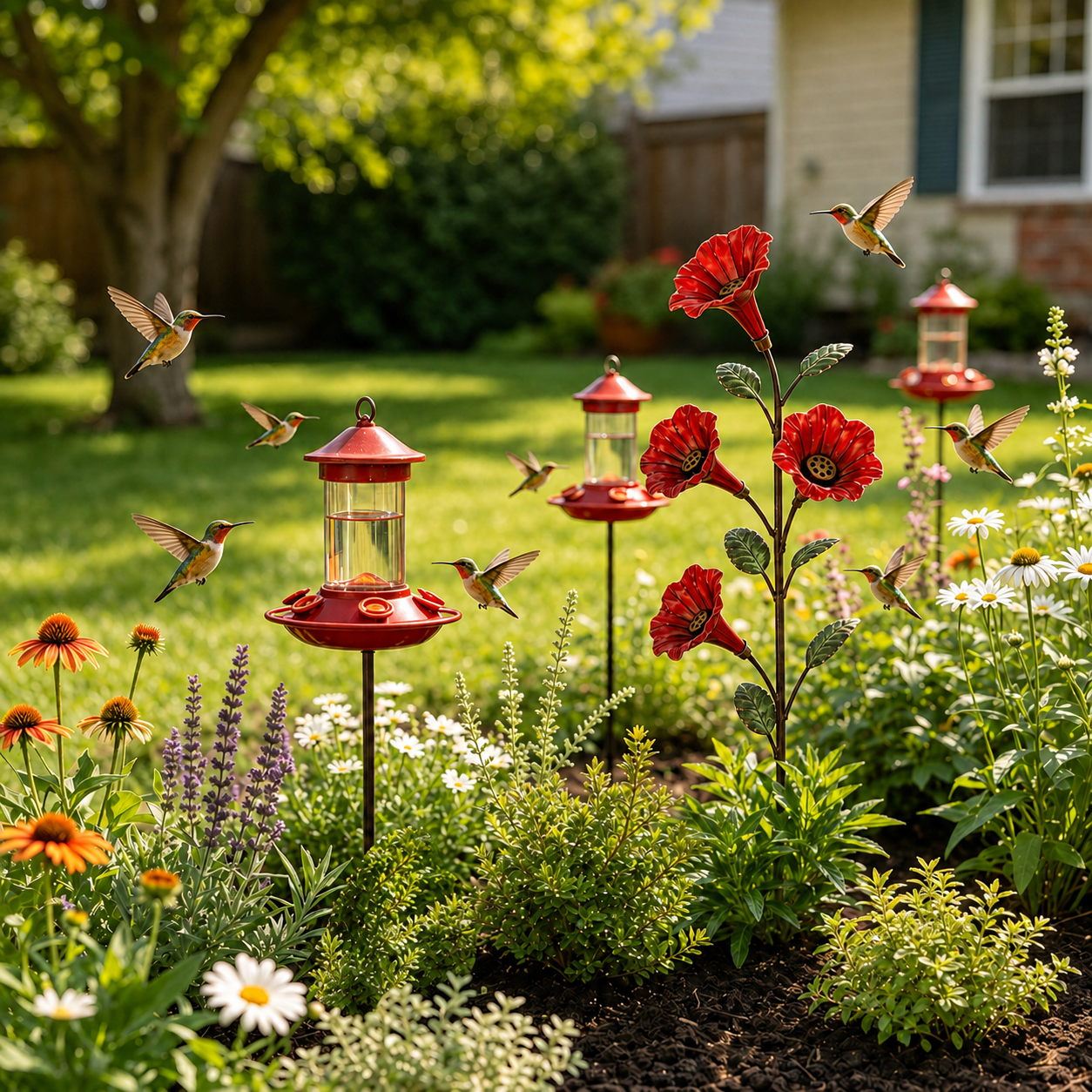 💥 LAST DAY 50% OFF✨ Vintage Red Flower Hummingbird Feeder Garden Stake