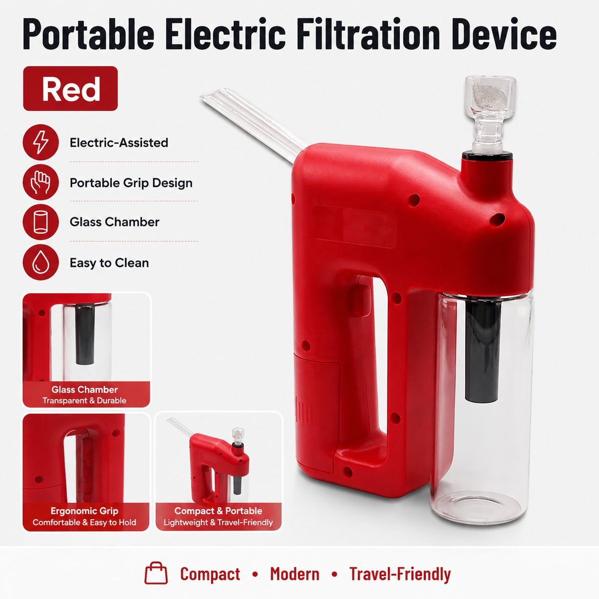 ⚡Portable Handheld Electric Filtration Device | Compact Glass Chamber Design with Electric-Assisted Operation & 6 Color Options ✨