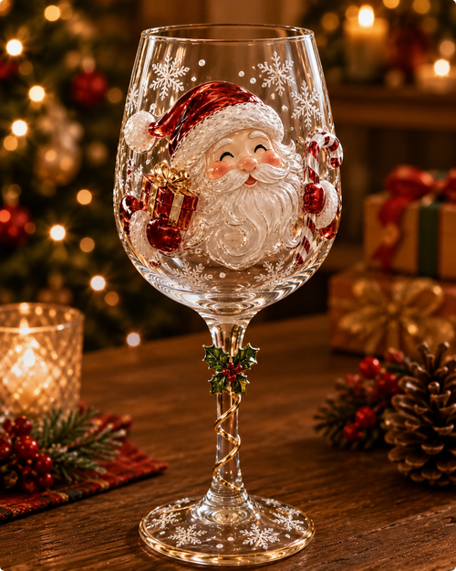 🎄✨ Christmas 3D Wine Glass Gift Set – Elegant Holiday Drinking Glasses in Gift Box