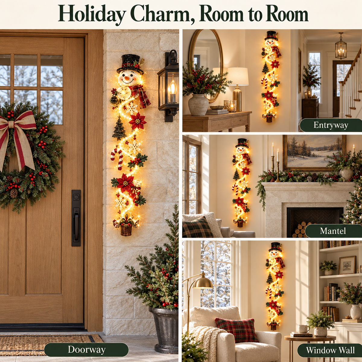 🎄 Lighted Christmas Door Hanger | 6 Festive Designs with Warm LED Glow & 3D Holiday Details
