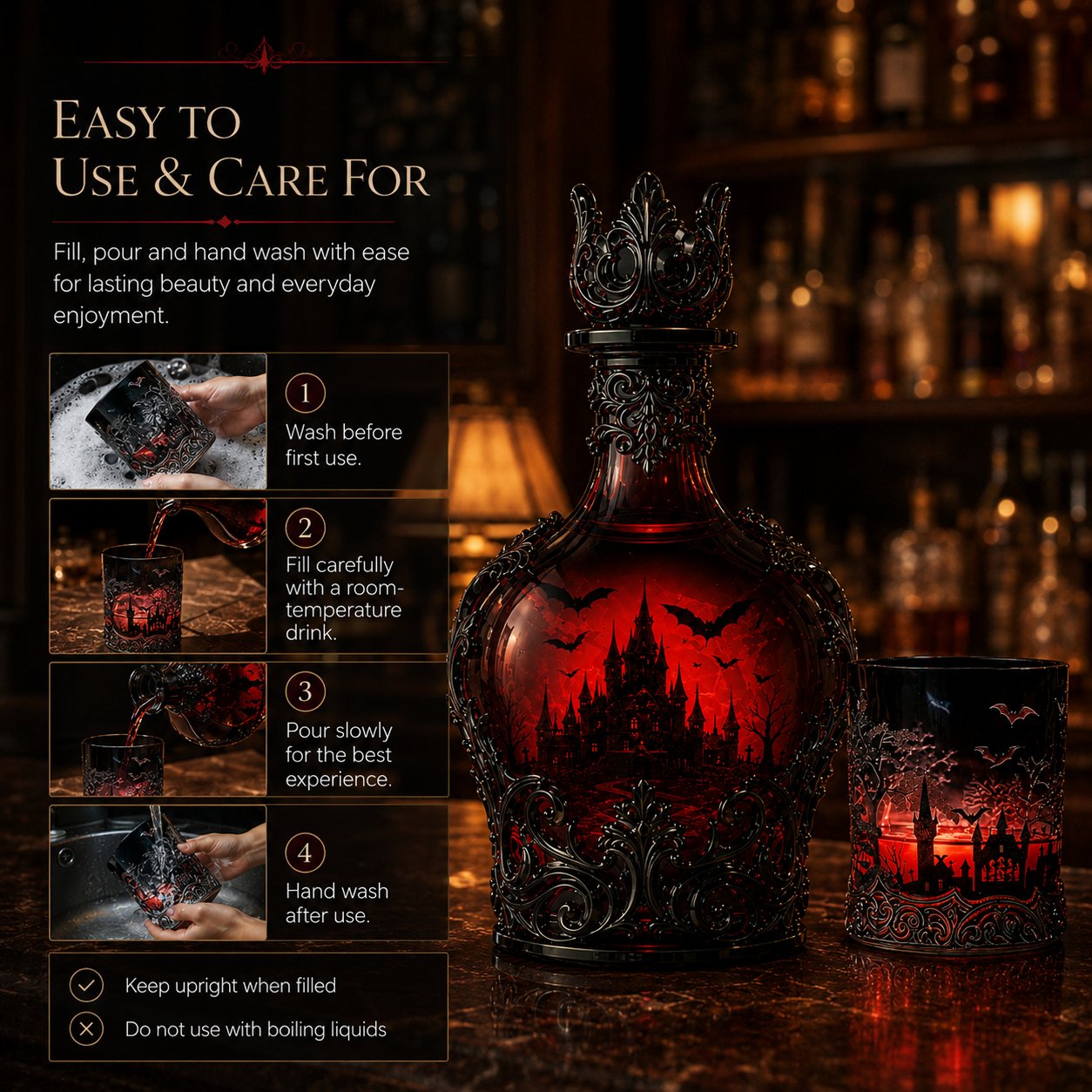 🔥New Arrival Limited Time Offer🦇🍺Gothic Vampire Castle Whisky Decanter & Tumbler