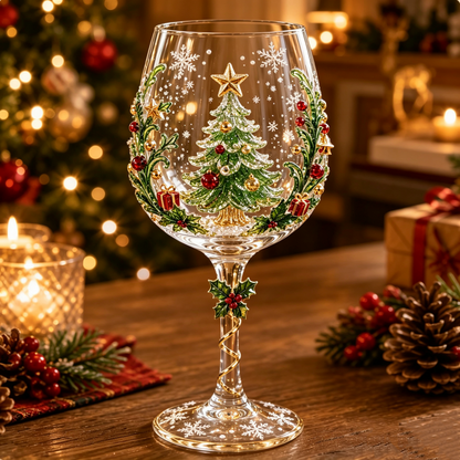 🎄✨ Christmas 3D Wine Glass Gift Set – Elegant Holiday Drinking Glasses in Gift Box