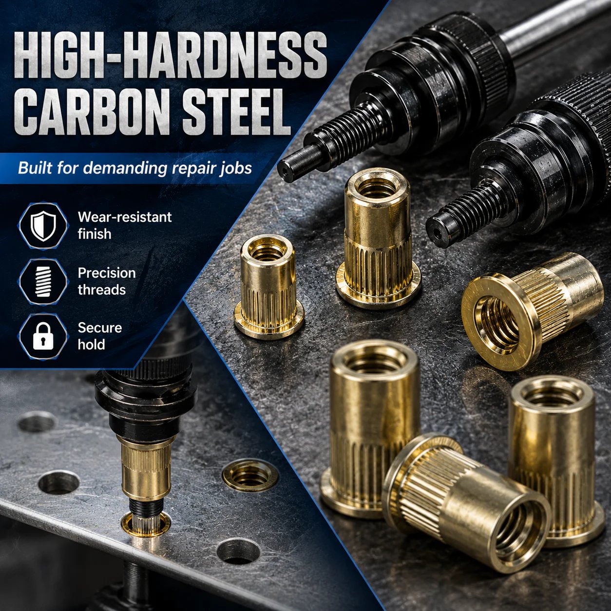 🔥 Best Seller | Heavy-Duty Carbon Steel Rivet Nut Kit – Create Strong Threads in Any Metal