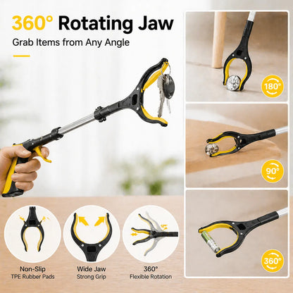 43' Extra Long Grabber Reacher Tool – Heavy Duty with 360° Rotating Jaw & Magnets