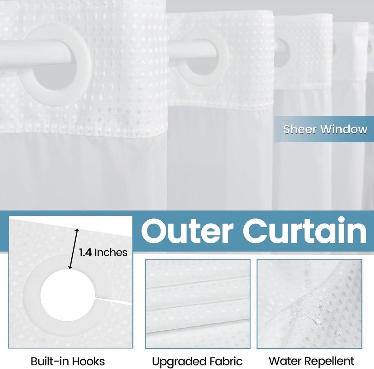 No Hook Shower Curtain with Snap in Liner