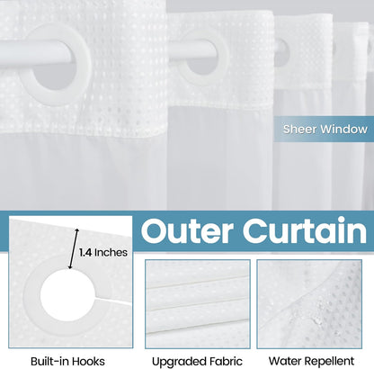 No Hook Shower Curtain with Snap in Liner