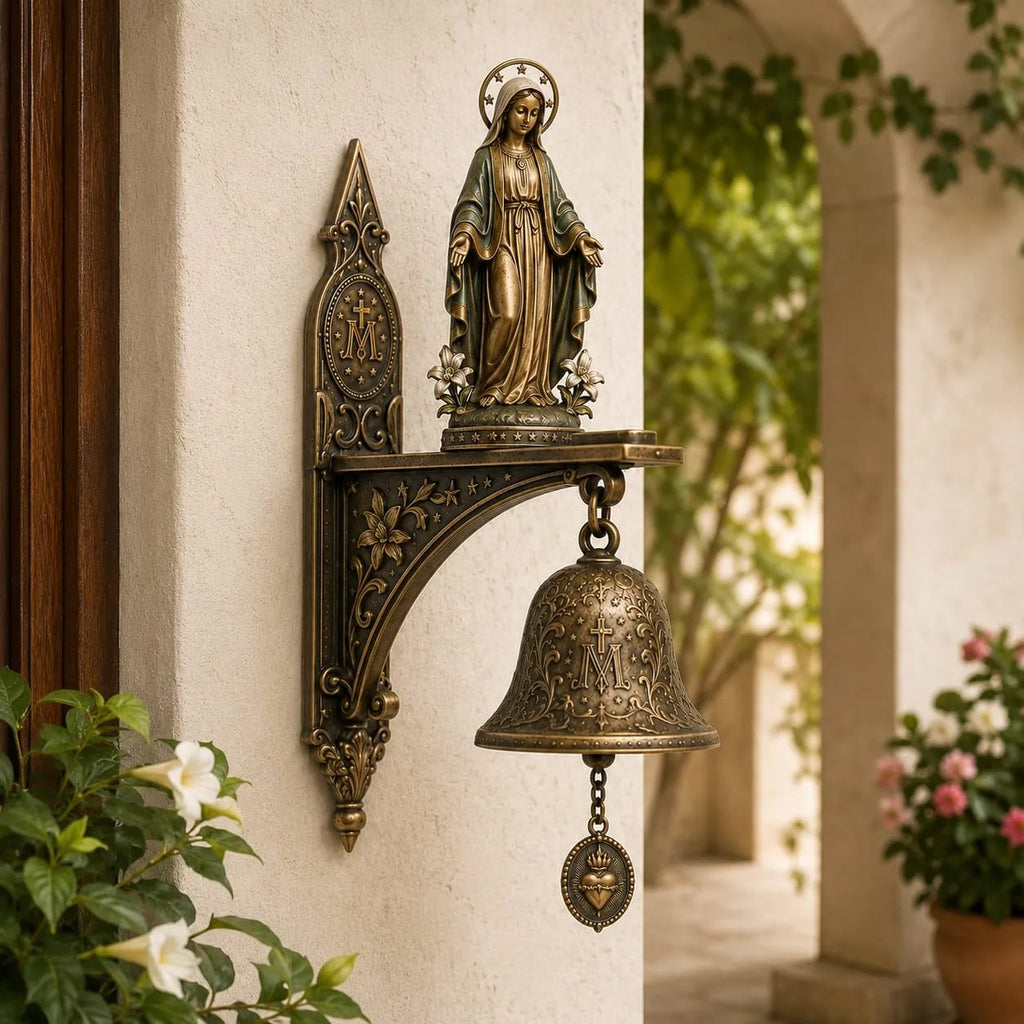 ✨ Our Lady of Grace Bronze Miraculous Medal Wall Bell | 🙏Catholic Religious Home & Garden Decor