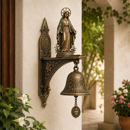 ✨ Our Lady of Grace Bronze Miraculous Medal Wall Bell | 🙏Catholic Religious Home & Garden Decor