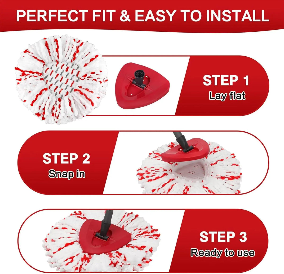 3-Pack Spin Mop Replacement Heads – Microfiber with Built-In Scrub Pads