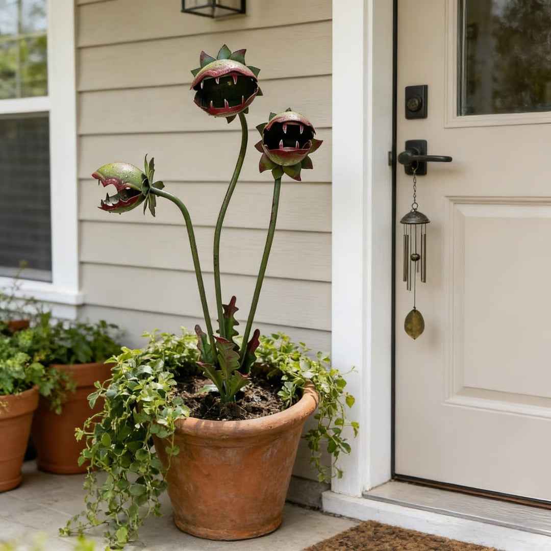 Whimsical Metal Carnivorous Plant Garden Stake for Outdoor Decor