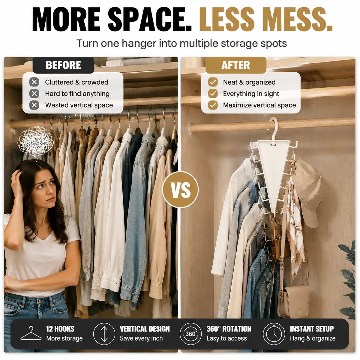 🧥 12-Hook Vertical Closet Organizer – Space-Saving Clothes & Accessories Hanger