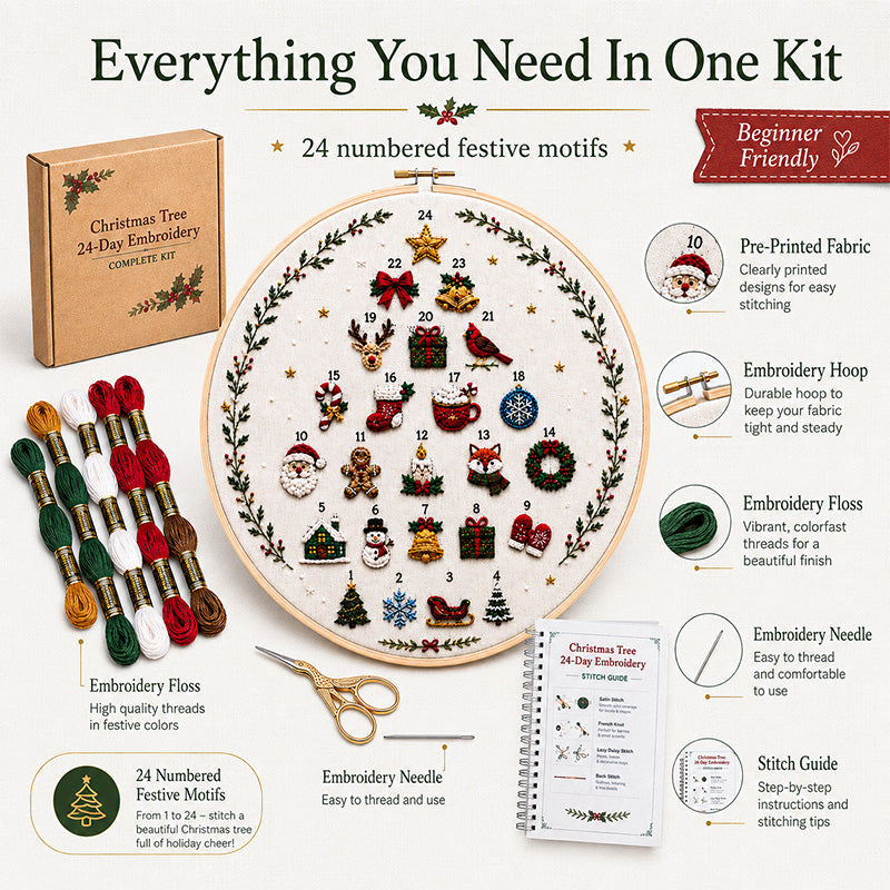 🎄 24-Day Christmas Embroidery Kit – A Stitch of Christmas Magic Every Day ✨