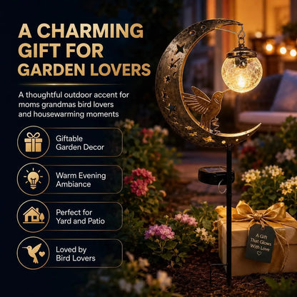 Moon & Hummingbird Garden Stake Light