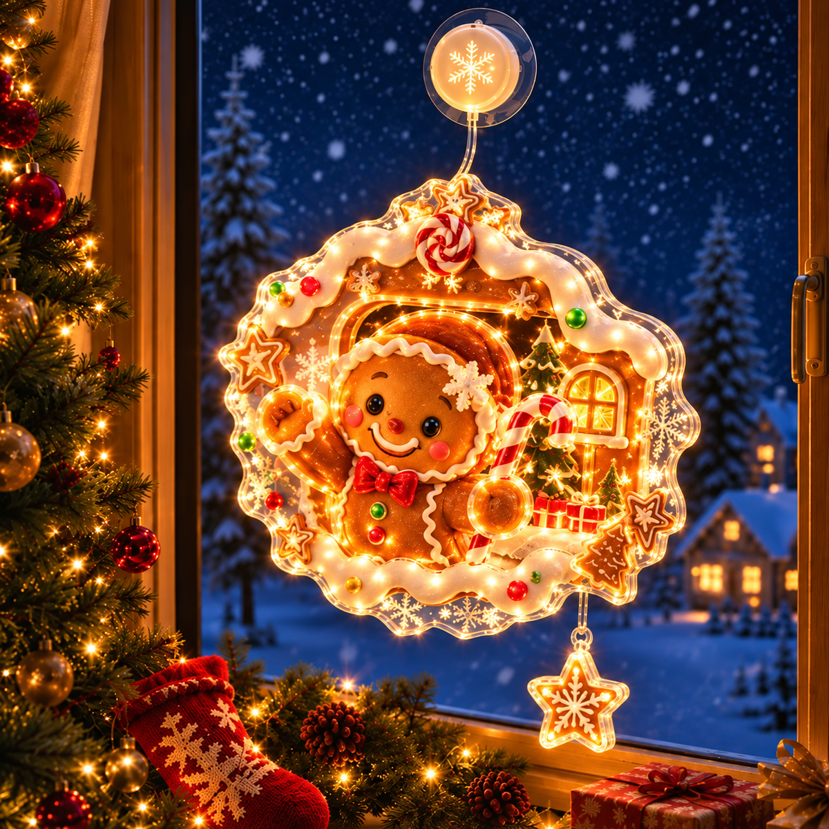 🔥HOT SALE 50% OFF✨🎄Lighted Christmas Window Decoration with Suction Cup | Warm LED Window Light with Double-Layer Design & Multiple Festive Styles Flat Version✨