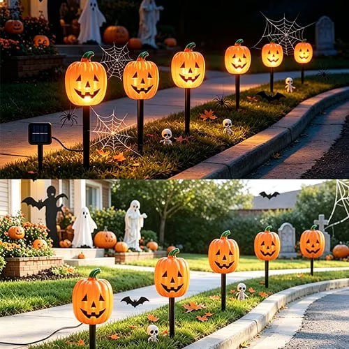 🎃 Solar Halloween Pathway Lights – Pumpkin, Ghost & Eyeball Garden Stakes