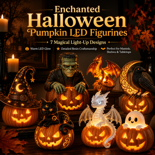 🎃 Enchanted Halloween Pumpkin LED Resin Figurine-7 Magical Light-Up Designs for Your Halloween Home