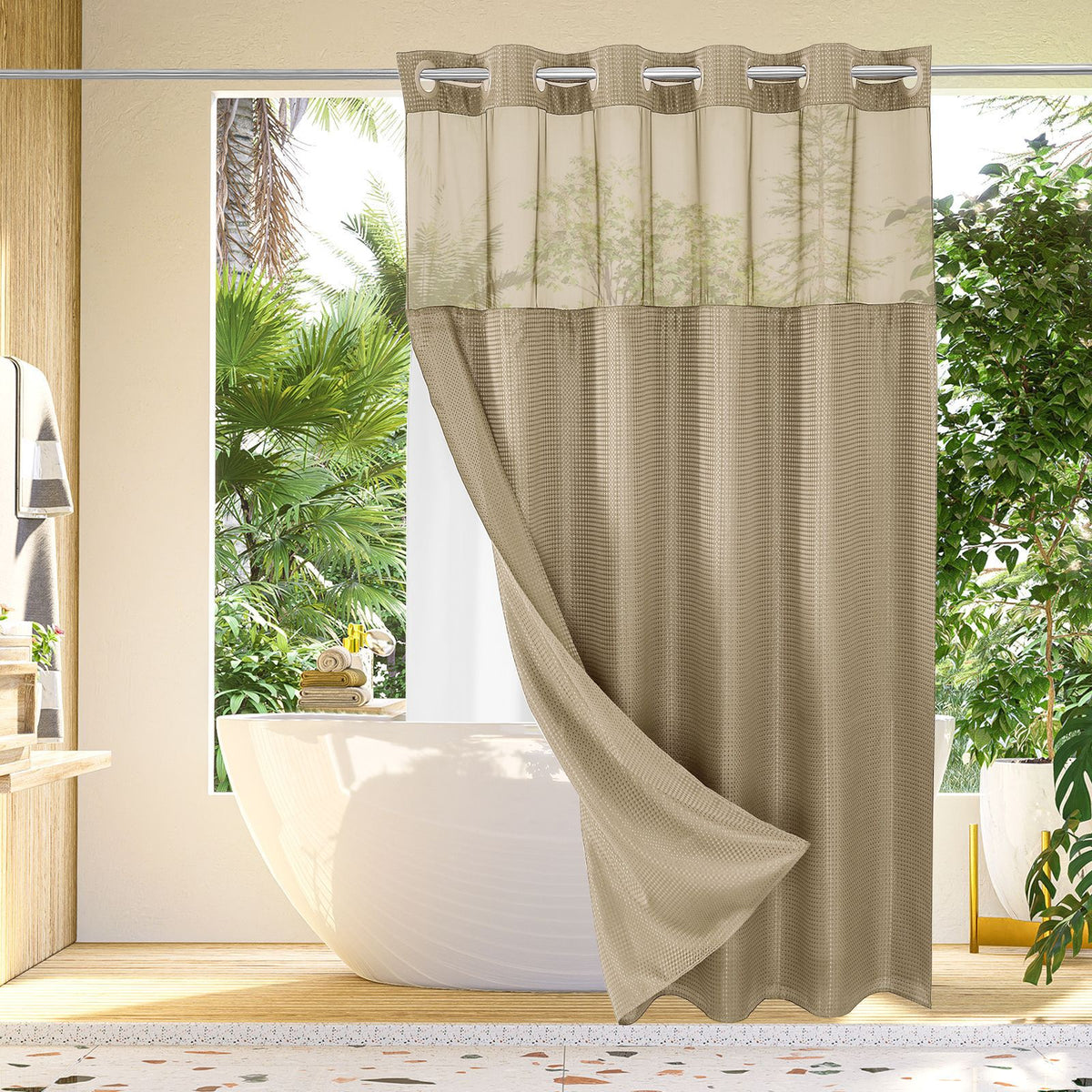No Hook Shower Curtain with Snap in Liner