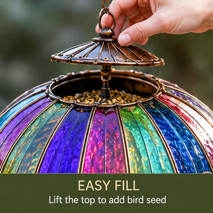 Stained Glass Hot Air Balloon Bird Feeder & Garden Fountain – Colorful Outdoor Bird Bath & Hanging Garden Decor