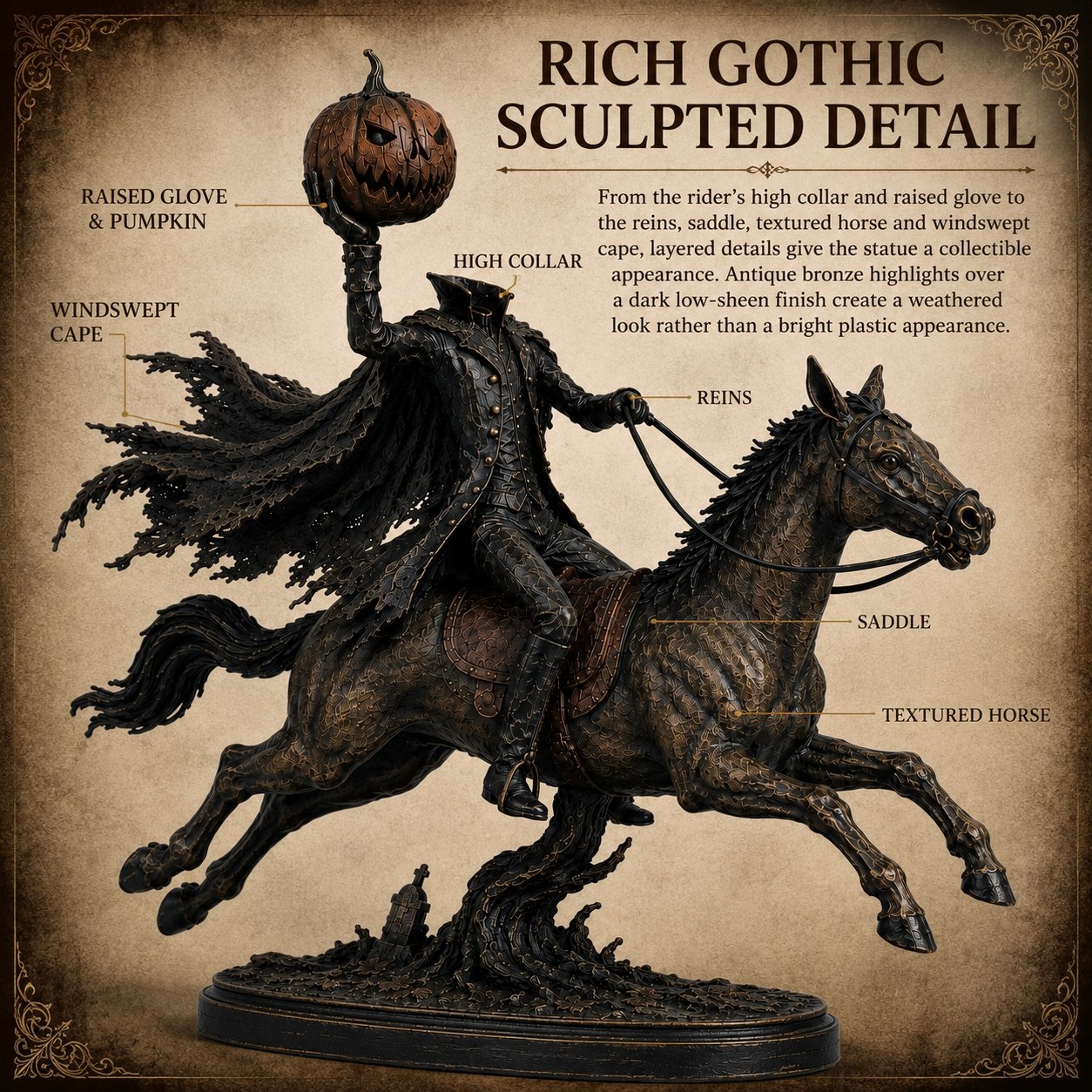 🏇 Headless Horseman Halloween Statue – Midnight Chase Outdoor Spooky Decor
