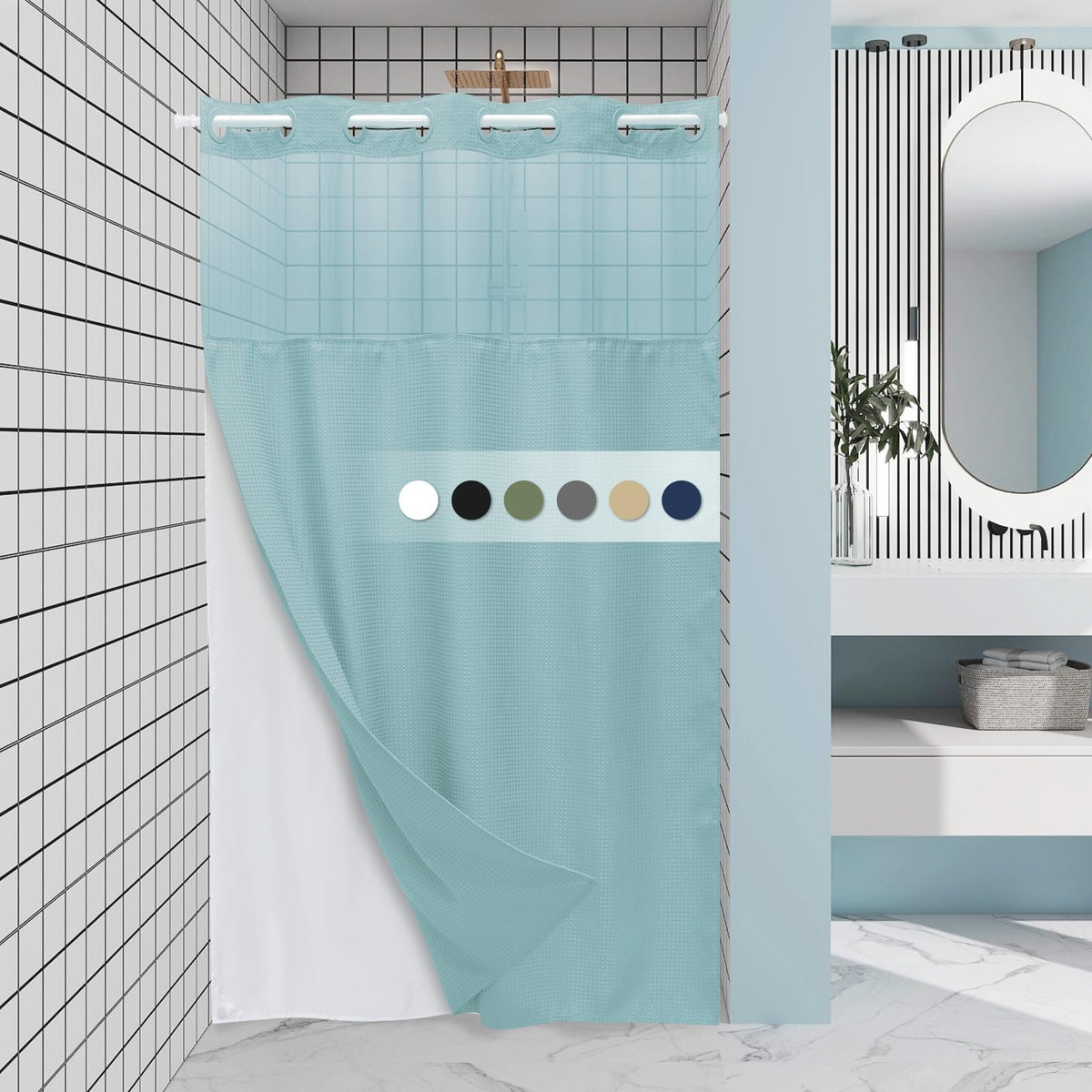 No Hook Shower Curtain with Snap in Liner