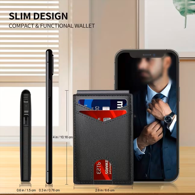 💥Last Day 49% OFF💥Wallet for Men - with Pop Up Aluminum Case Money Clip Slim Leather Slots Credit Card Holder RFID Blocking Bifold Minimalist Wallet