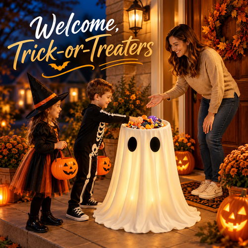 👻 Adjustable Light-Up Ghost Candy Bowl – 8-Mode Halloween Treat Holder with Remote & Timer