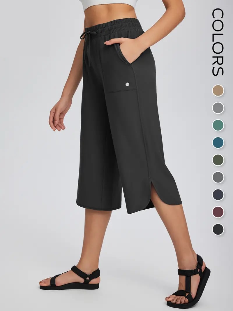 🔥Limited Time 49% Off✨👖 Women's Wide Leg Yoga Capris – High Waisted with Pockets☀️