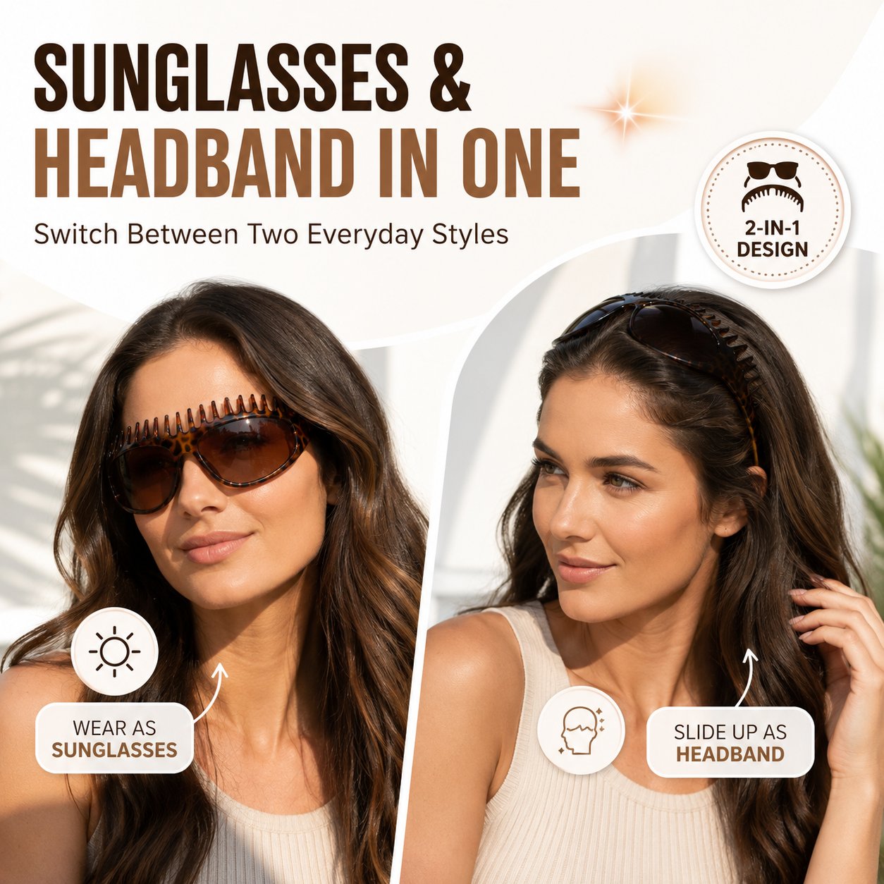 🔥Last Day 49% OFF🕶️2-In-1 Tortoiseshell Headband Sunglasses