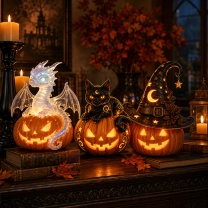🎃 Enchanted Halloween Pumpkin LED Resin Figurine-7 Magical Light-Up Designs for Your Halloween Home