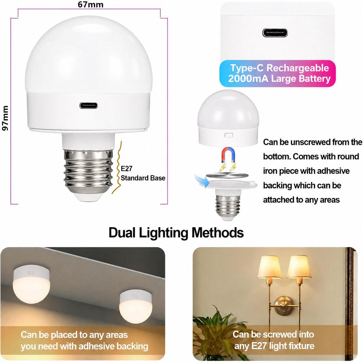 Portable Rechargeable LED Camping Light Bulb with Remote Control