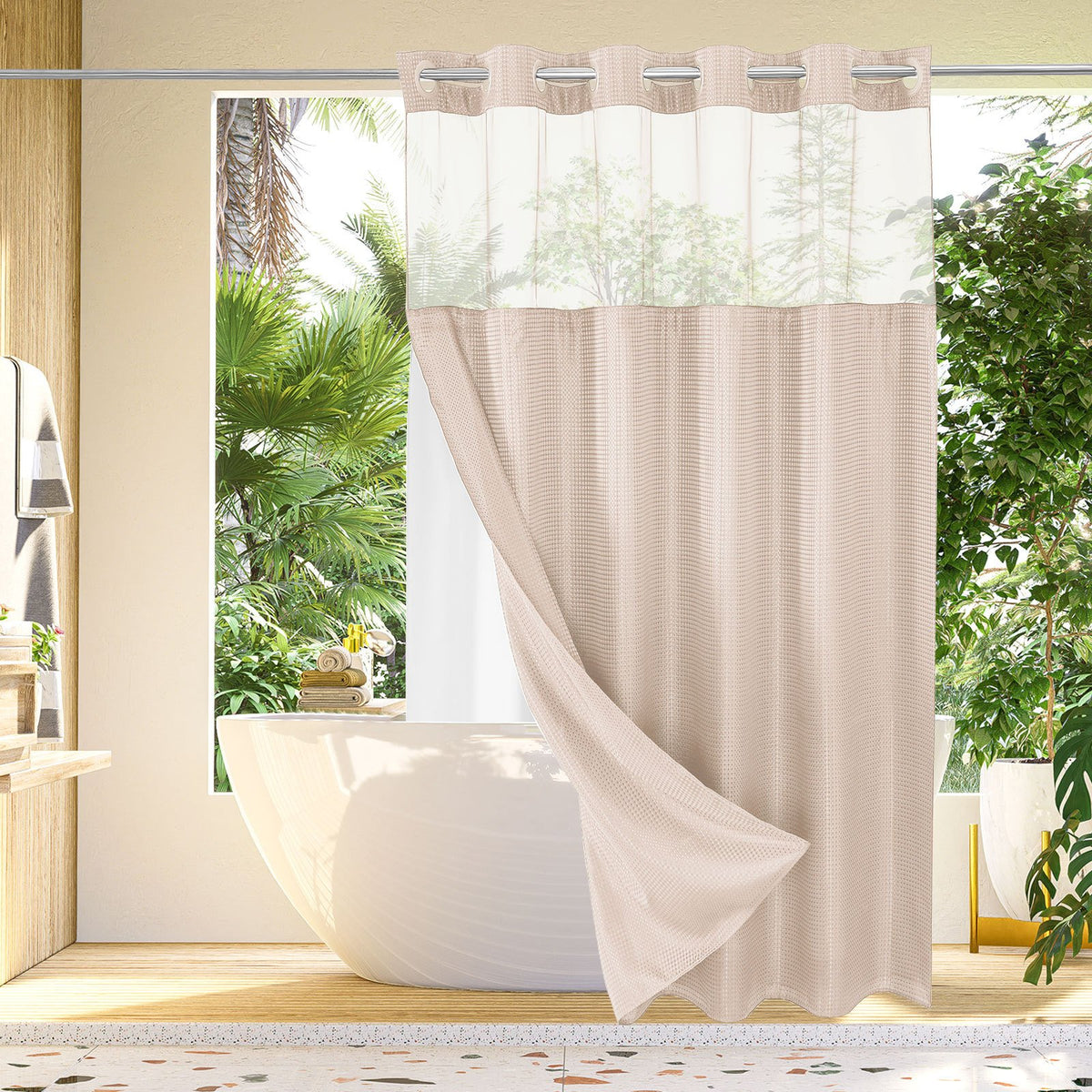 No Hook Shower Curtain with Snap in Liner