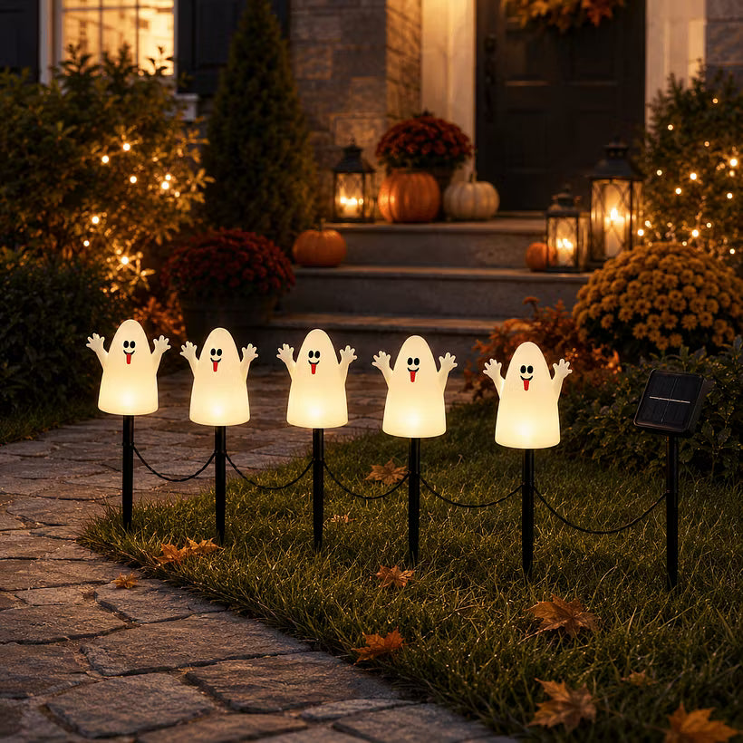 5-Pack Solar Pumpkin Pathway Lights – Halloween Outdoor Yard Decor 🎃