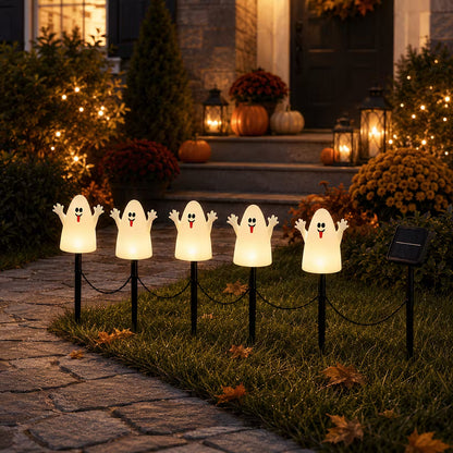 5-Pack Solar Pumpkin Pathway Lights – Halloween Outdoor Yard Decor 🎃