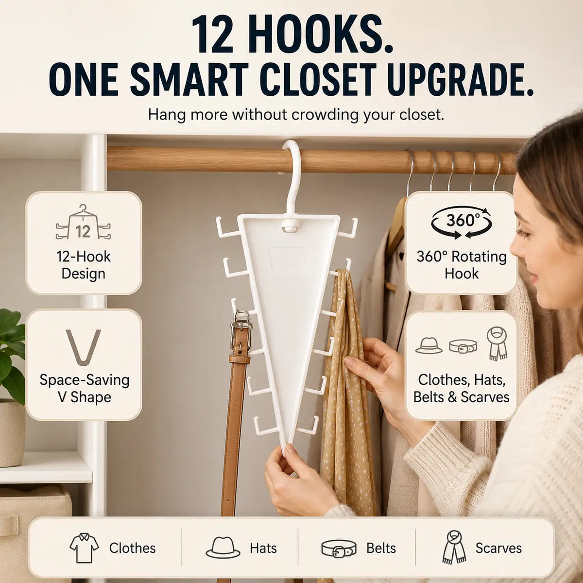 🧥 12-Hook Vertical Closet Organizer – Space-Saving Clothes & Accessories Hanger