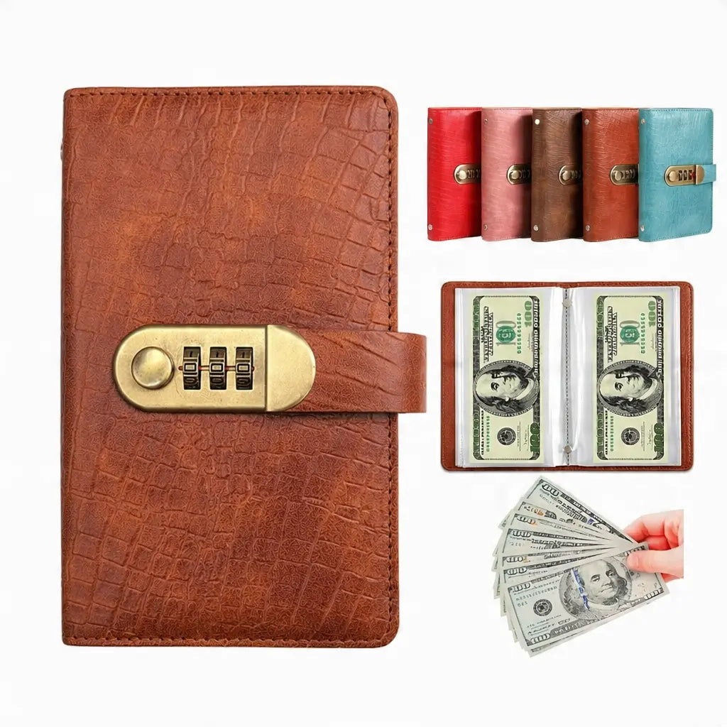 Lockable Cash Savings Album – 100 Pockets for Bills & Money Organization