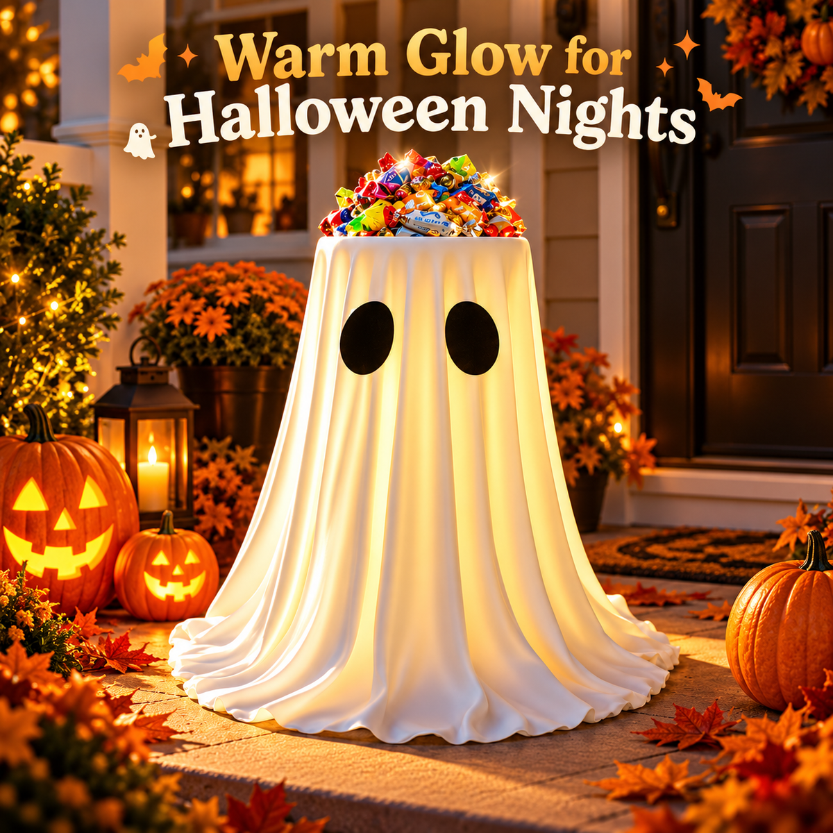 👻 Adjustable Light-Up Ghost Candy Bowl – 8-Mode Halloween Treat Holder with Remote & Timer