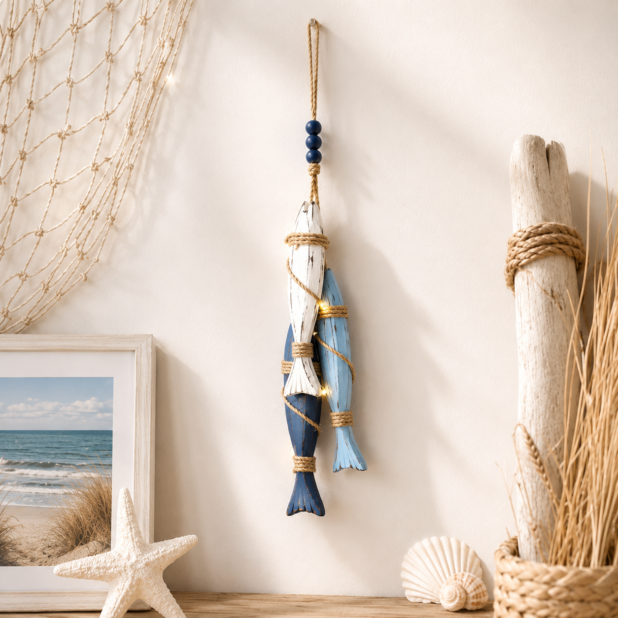 🐟2026 HOT SALE⭐Lighted Coastal Wooden Starfish & Fish Hanging Decor