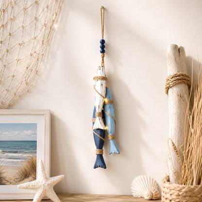 🐟2026 HOT SALE⭐Lighted Coastal Wooden Starfish & Fish Hanging Decor