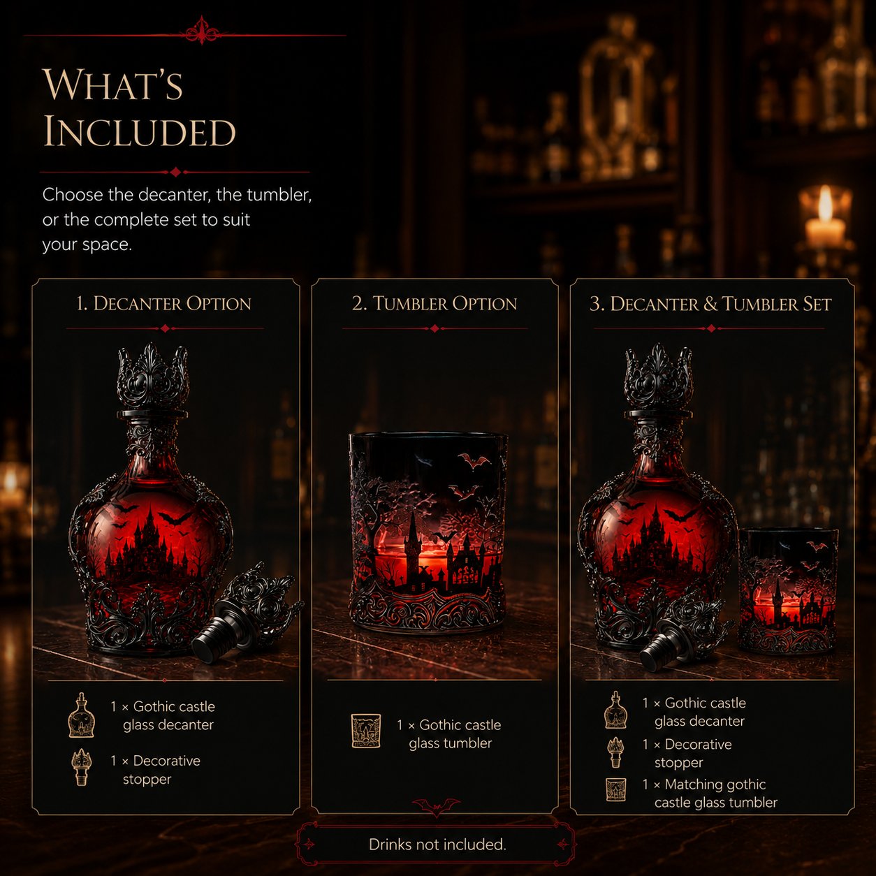 🔥New Arrival Limited Time Offer🦇🍺Gothic Vampire Castle Whisky Decanter & Tumbler