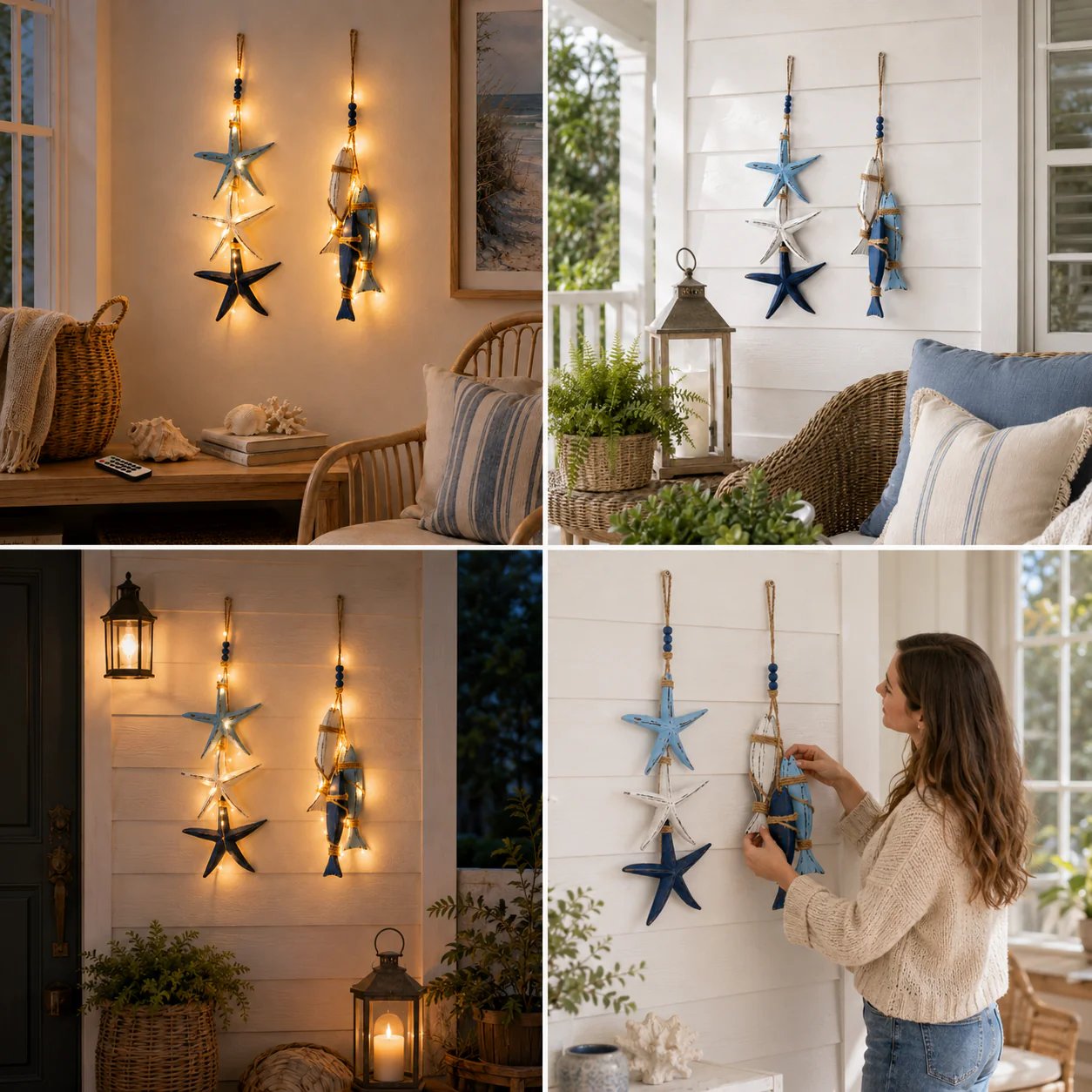 🐟2026 HOT SALE⭐Lighted Coastal Wooden Starfish & Fish Hanging Decor