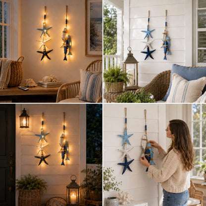 🐟2026 HOT SALE⭐Lighted Coastal Wooden Starfish & Fish Hanging Decor