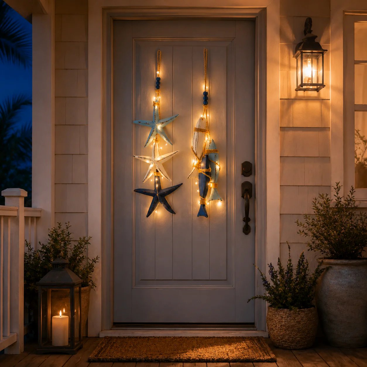 🐟2026 HOT SALE⭐Lighted Coastal Wooden Starfish & Fish Hanging Decor