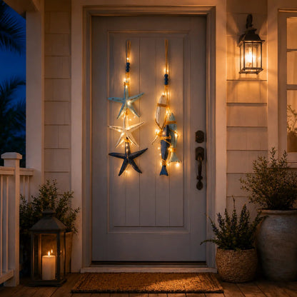 🐟2026 HOT SALE⭐Lighted Coastal Wooden Starfish & Fish Hanging Decor