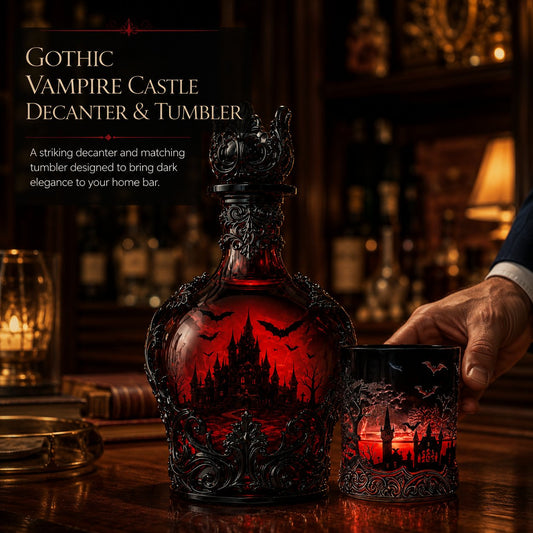 🔥New Arrival Limited Time Offer🦇🍺Gothic Vampire Castle Whisky Decanter & Tumbler