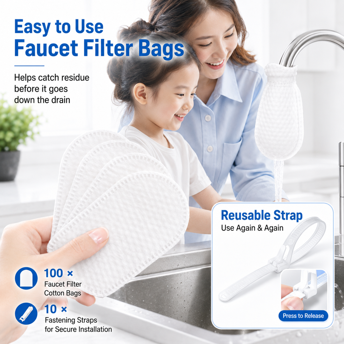 🚰 100 Pack Faucet Filter Cotton Bags – Cleaner Water, Less Splash, No Tools Needed