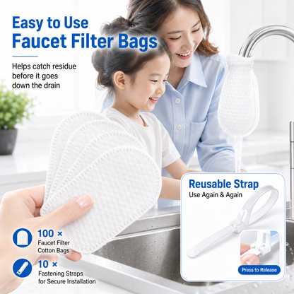 🚰 100 Pack Faucet Filter Cotton Bags – Cleaner Water, Less Splash, No Tools Needed